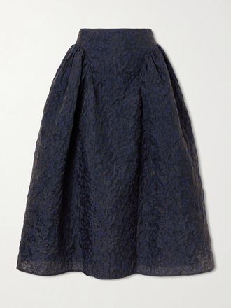 Cecilie Bahnsen Gonna Midi In Misto Cotone Cloqu&eacute; Ricamato Fabiola - Blu