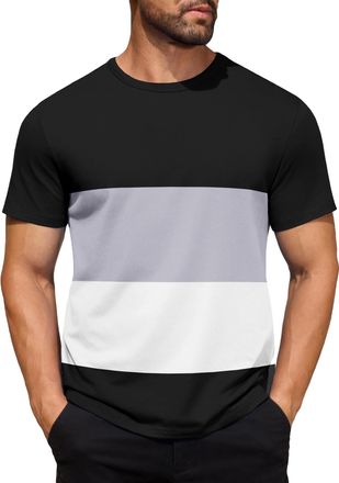 Generic Mens Gradient Striped Contrast T-Shirt Soft Breathable Cotton Crew Neck Short Sleeve Tees Casual Summer Gym Essentials