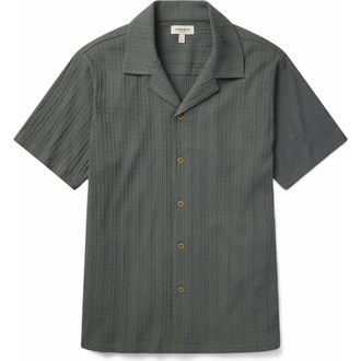 Bonobos Textured Stripe Knit Cotton Blend Camp Shirt in Balsam Green 18-5606 Tcx at Nordstrom, Size Xx-Large