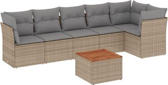 vidaXL Juego De Sof&aacute;s Jard&iacute;n Con Cojines Beige Mezcla 7 Pzas Rat&aacute;n Pe Vidaxl