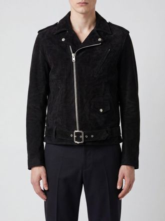Yohji Yamamoto Giacca biker in pelle scamosciata con collo biker, mostrine e cintura regolabile
