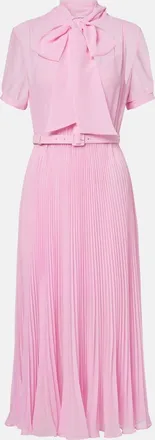 Self Portrait Belted tie-neck georgette midi dress