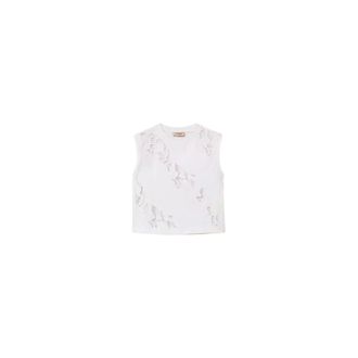 Twinset Sleeveless Tops, female, White, Size: XS T-shirt with sangallo embroidery
