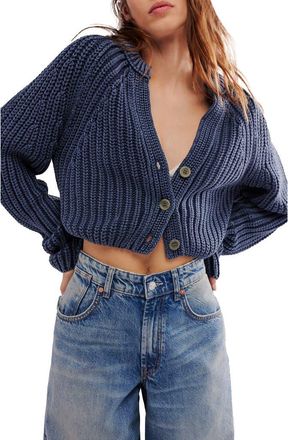 Free People Sweet Nothing Cotton Cardigan in Navy at Nordstrom, Size X-Large