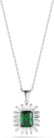 Sphera Milano Cubic Zirconia Halo Pendant Necklace in Green/Silver at Nordstrom Rack
