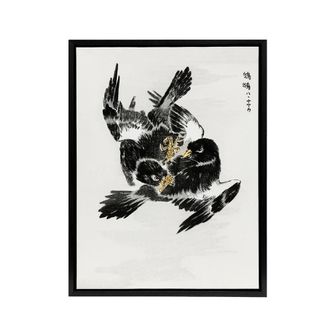 Artery8 Jungle Nightjar Bird Fight Japanese Framed Canvas Wall Art Print Kashu | Size: W24 x H32