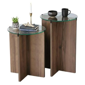 Dmora Mesa De Caf&eacute; Enki, Mesa De Centro Baja, Revistero Para Sof&aacute;, Estante De La Sala De Estar, 40x40h60 Cm, Nuez, Con Embalaje Reforzado - Dmora