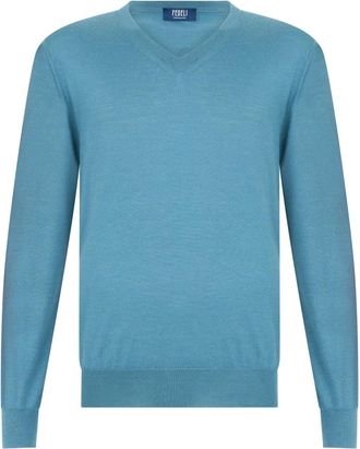 Fedeli Klassieke V-hals Trui - Heren - V-hals truien - Blauw - L - Kasjmier - Truien & Vesten
