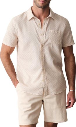 Marine Layer Better Than Short Sleeve Button-Up Shirt in Cream Diamond Print at Nordstrom, Size Xx-Large