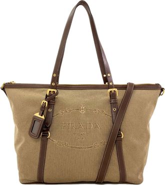 Prada Brown Canvas Leather Tote Bag (Pre-Owned)