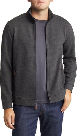 Johnston & Murphy Brushed Birdseye Sweater Mens Charcoal Full Zip GBO324