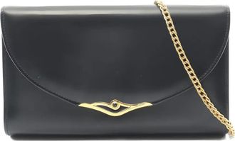 Cartier 2010 leren crossbodytas met saffier kettinghengsel - Zwart