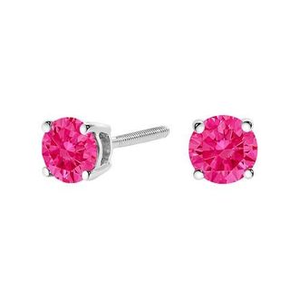 House of Brilliance 14K White Gold 1.0 Cttw Pink Lab Grown Diamond Solitaire Stud Earrings in Pink Diamond | White at Nordstrom