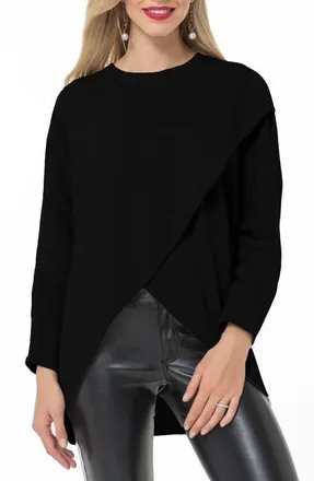 Accouch&eacute;e Let Loose Crossover Long Sleeve Maternity/Nursing Knit Top in Black at Nordstrom, Size X-Large