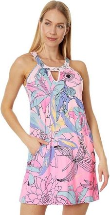 Jamie Sadock Ikebana Dress Womens XL Pink Floral Print Stretch Sleeveless ERK409 (Pink,Regular,XL)