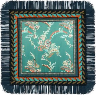 Etro Sciarpa con frange e motivo narcisi - Blu