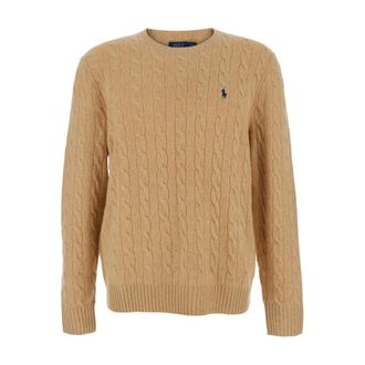 Polo Ralph Lauren Truien & Vesten, Heren, Beige, XL, Wol, Kabel Gebreide Trui met Ronde Hals