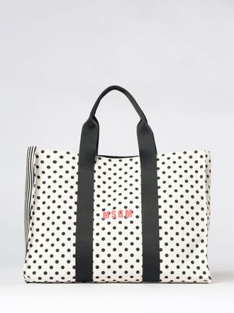Msgm Borsa tote in canvas con stampa a pois e righe e logo a contrasto