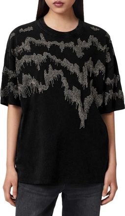 AllSaints Maia Etta Embellished T-Shirt in Washed Black at Nordstrom, Size X-Small