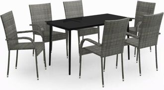 vidaXL Juego De Comedor De Jard&iacute;n 7 Piezas Con Cojines Gris Y Negro Vidaxl
