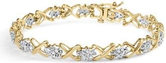 House of Brilliance 10k Yellow Gold 2.00 Cttw Diamond Cluster and Alternating X Link Bracelet at Nordstrom