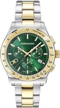 Ferragamo 1927 Chronograph Bracelet Watch, 42mm in Two Tone Green at Nordstrom