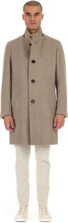 Ermenegildo Zegna Beige Kasjmier Jas met Opstaande Kraag - Heren - Mantel - Beige - M - Kasjmier - Jassen