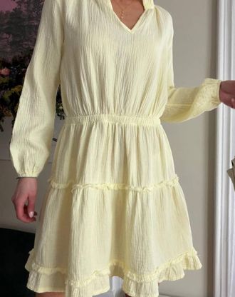 bobi Split Neck Tiered Dress In Pollen