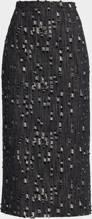 Michael Kors Frayed Denim Midi Pencil Skirt