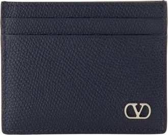 Valentino Garavani Vlogo Signature Cardholder - Heren - Portefeuilles - Blauw - ONE Size - Leer - Accessoires