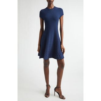 Jason Wu Gradient Cable Fit & Flare Sweater Dress in Navy at Nordstrom, Size X-Large