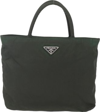 Prada Vintage Zip Handbag Tessuto Khaki Nylon Handbag (Pre-Owned)