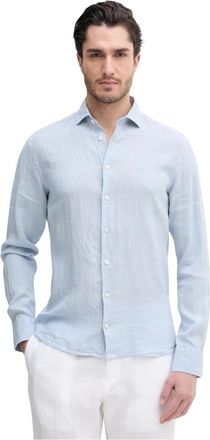 Hackett Tailored Fit Garment Dyed Linen Shirt - Heren - Casual Overhemden - Blauw - 2XL - Linnen - Overhemden