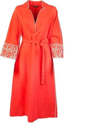 Loro Piana Linnen Rode Maxi Jurk - Dames - Wikkelkleedje - Rood - S - Linnen - Kleedjes