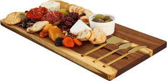 MegaChef 21 x 11 Inch Acacia Wood Cheese Board with 3 Piece Knife Set