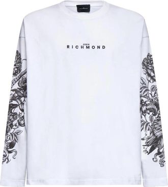 John Richmond Lange mouwen T-shirt met voorlogo - Heren - Sweatshirts - Wit - 2XL - Katoen - Hoodies & sweatvesten