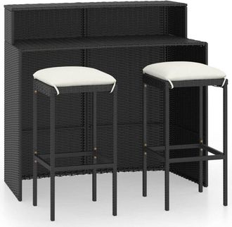 vidaXL Set Muebles De Bar Para Jard&iacute;n 3 Piezas Y Cojines Negro Vidaxl