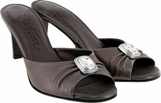 Brighton Russia Pewter Leather Heeled Slip On Sandal Shoe