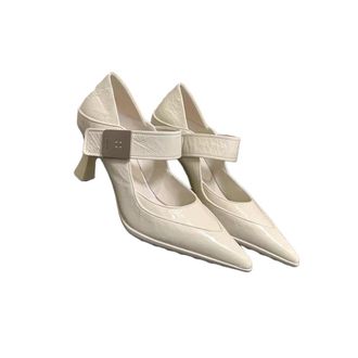 Generic JCVBN Soft Leather Pointed Toe Single Shoes Womens Autumn Shallow Mouth Metal Buckle Temperament Fashion High Heels White