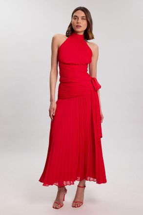 Karen Millen Womens Crinkle Chiffon Halterneck Top - Red - Size 8 UK