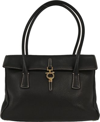 Ferragamo Gancini Handbag Leather Black Leather Handbag (Pre-Owned)