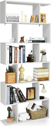 Costway Costway - Librer&iacute;a Con 6 Niveles Con Forma De S Estante De Madera Para Libros Fotos Y Plantas Estante Decorativo (blanco)
