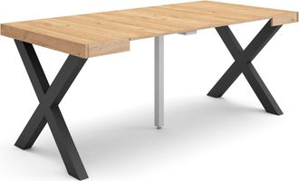 Skraut Home Mesa Consola Extensible, Mesa Comedor Plegable, 180, Para 8 Comensales, Patas Madera Maciza, Estilo Moderno, Roble - Skraut Home