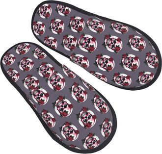 Generic Fuzzy Slippers Roses Skull Portable Plush Slippers Non-Slip Anti-Slide Slipper For Home Women Ladies M