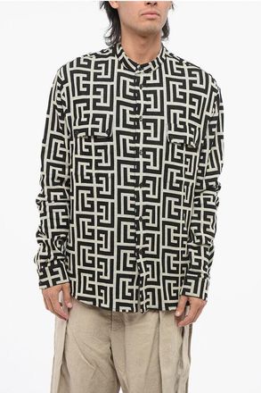 Balmain Camicia in Jersey con Collo alla Coreana e Monogram All-Over taglia S