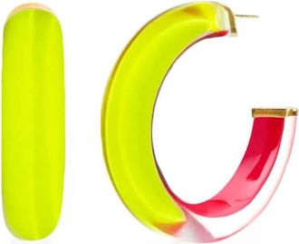Gold & Honey Womens Small Illusion Inside Out Lucite Hoop Earrings In Lime/pink