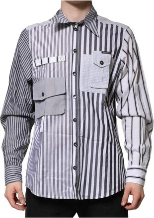 Dolce & Gabbana Gestreept Patchwork Shirt met Meerdere Zakken - Heren - Casual Overhemden - Veelkleurig - L - Katoen - Overhemden