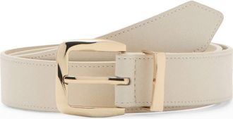 Mango Embossed Buckle Faux Leather Belt in Ecru at Nordstrom, Size Medium
