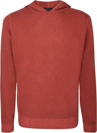 Dell'Oglio Gebreide Hoodie - Heren - Hoodies - Rood - XL - Wol - Hoodies & sweatvesten