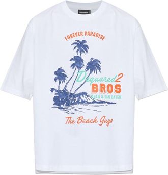 Dsquared2 White Tropical Print T-Shirt